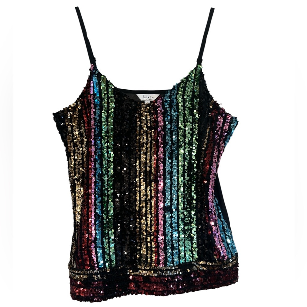 Nicole Miller Multicolor Sequin Cami Striped Top Size Large NEW